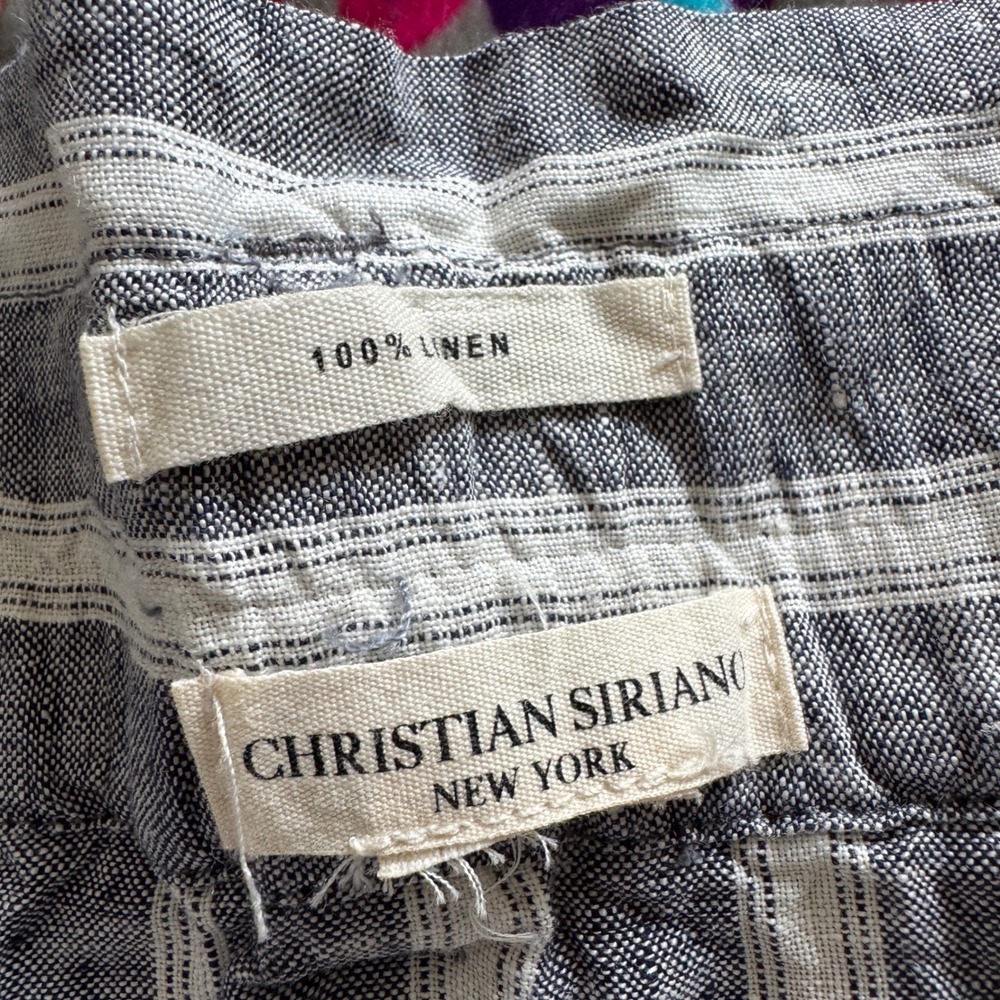 Christian Siriano Skirt 2X Grey White Stripe Linen Button Front Tie Waist Midi - Picture 2 of 8